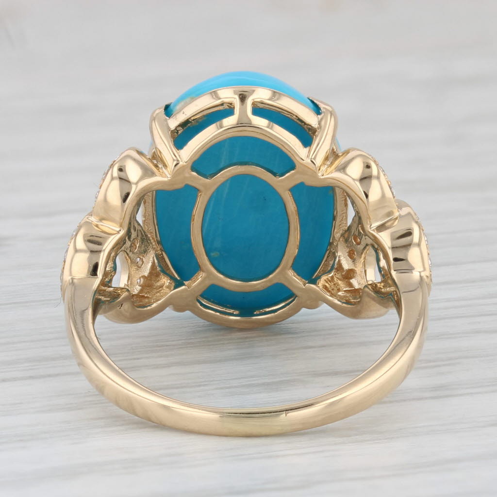 Gray Oval Cabochon Turquoise Diamond Ring 18k Yellow Gold Size 8.25