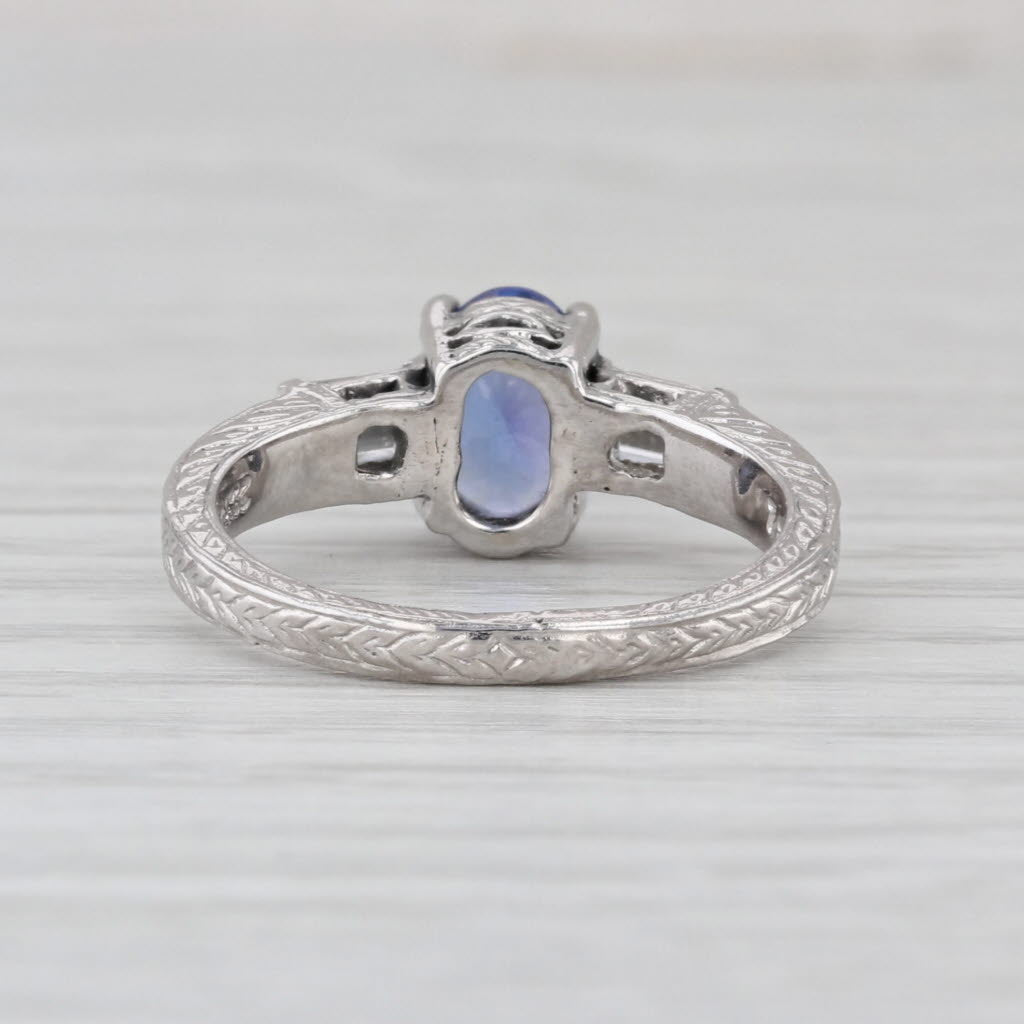 1.16ctw Tanzanite Diamond Ring 14k White Gold Size 6 Wheat Band Engaement
