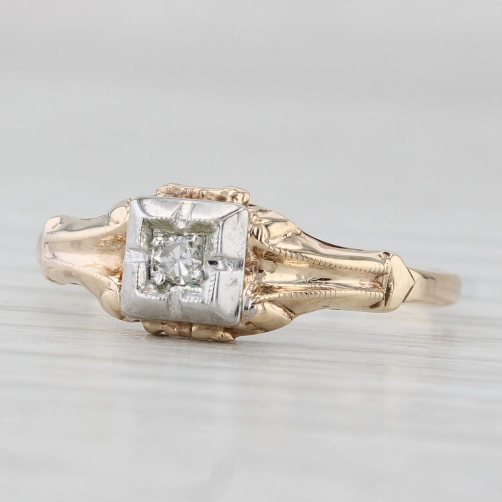 Light Gray Vintage Diamond Solitaire Ring 10k Yellow Gold Size 7