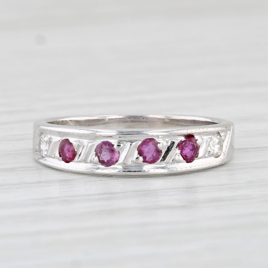 Light Gray Vintage 0.24ctw Ruby Diamond Ring 14k White Gold Wedding Band Stackable Sz 4.25