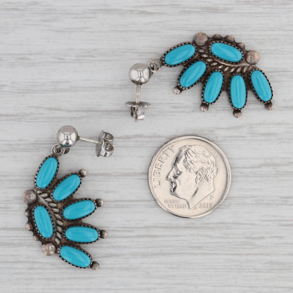 Gray Southwestern Turquoise Dangle Earrings Sterling Silver Pierced Drops