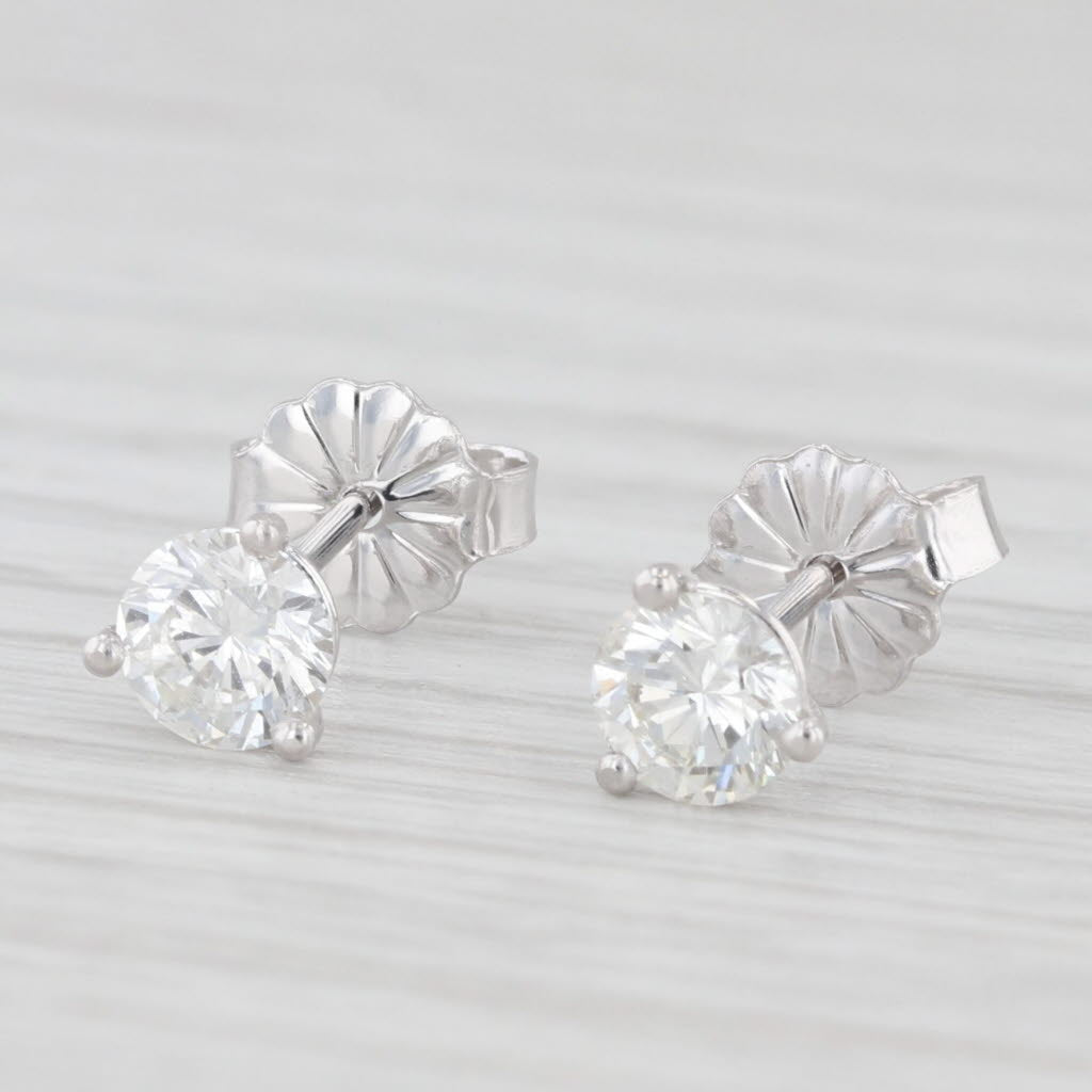 Light Gray New 0.71ctw Round Diamond Solitaire Stud Earrings 14k White Gold