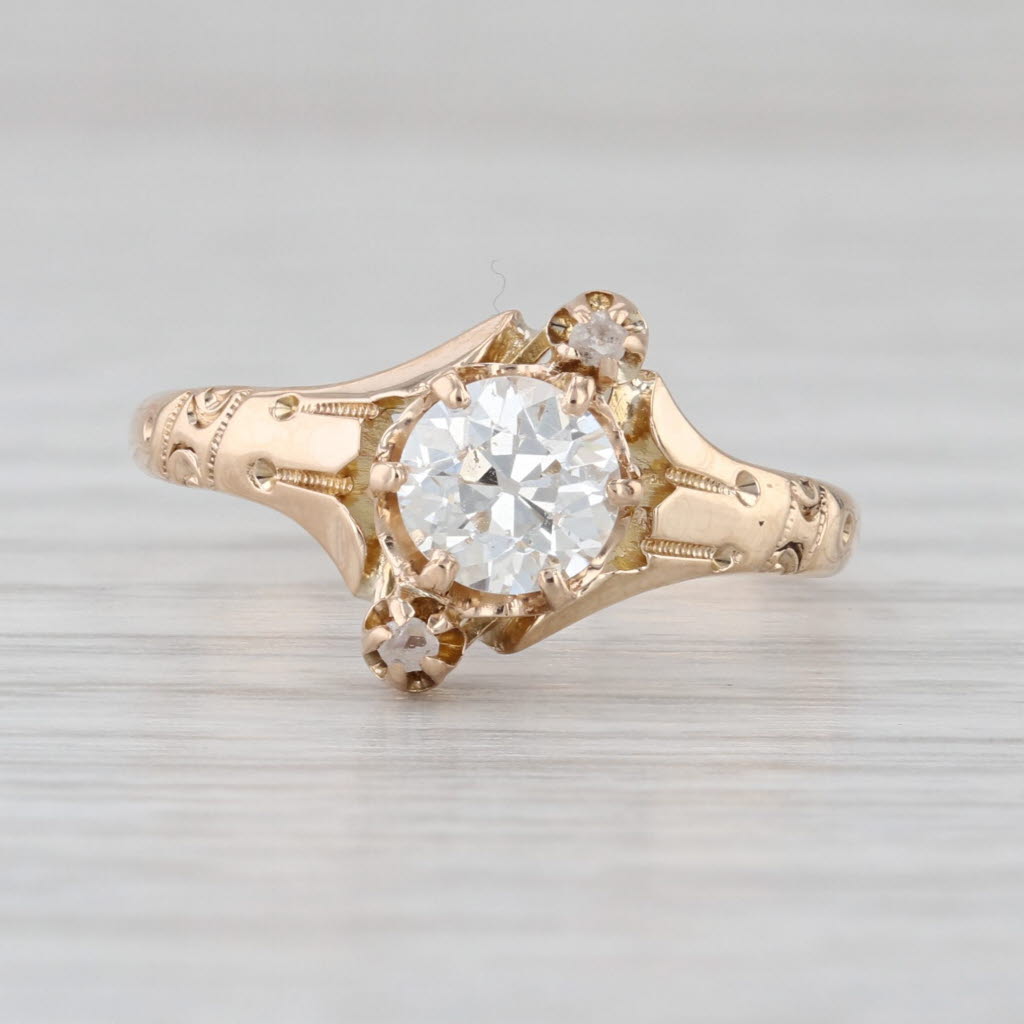 Antique Old European Cut Diamond Engagement Ring 10k Yellow Gold Size 6.75