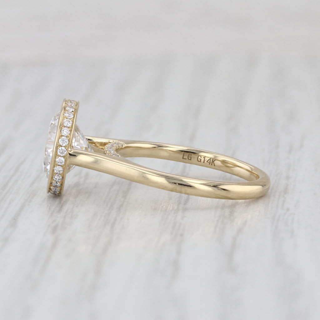 New IGI 3.30ctw Lab Grown Diamond Halo Engagement Ring 14k Gold Round Bezel Set