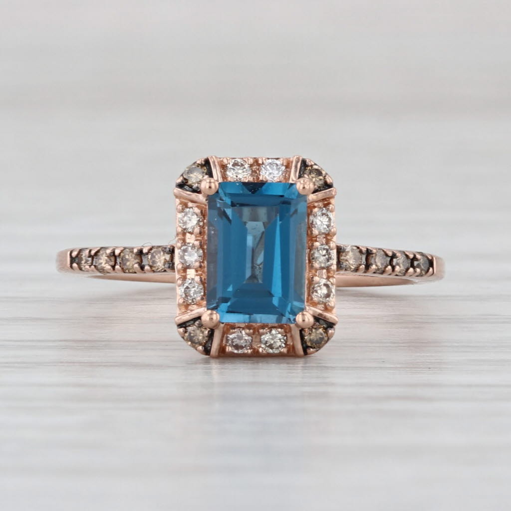 Le Vian 1.41ctw Blue Topaz Diamond Halo Ring 14k Rose Gold Size 5.75 Engagement