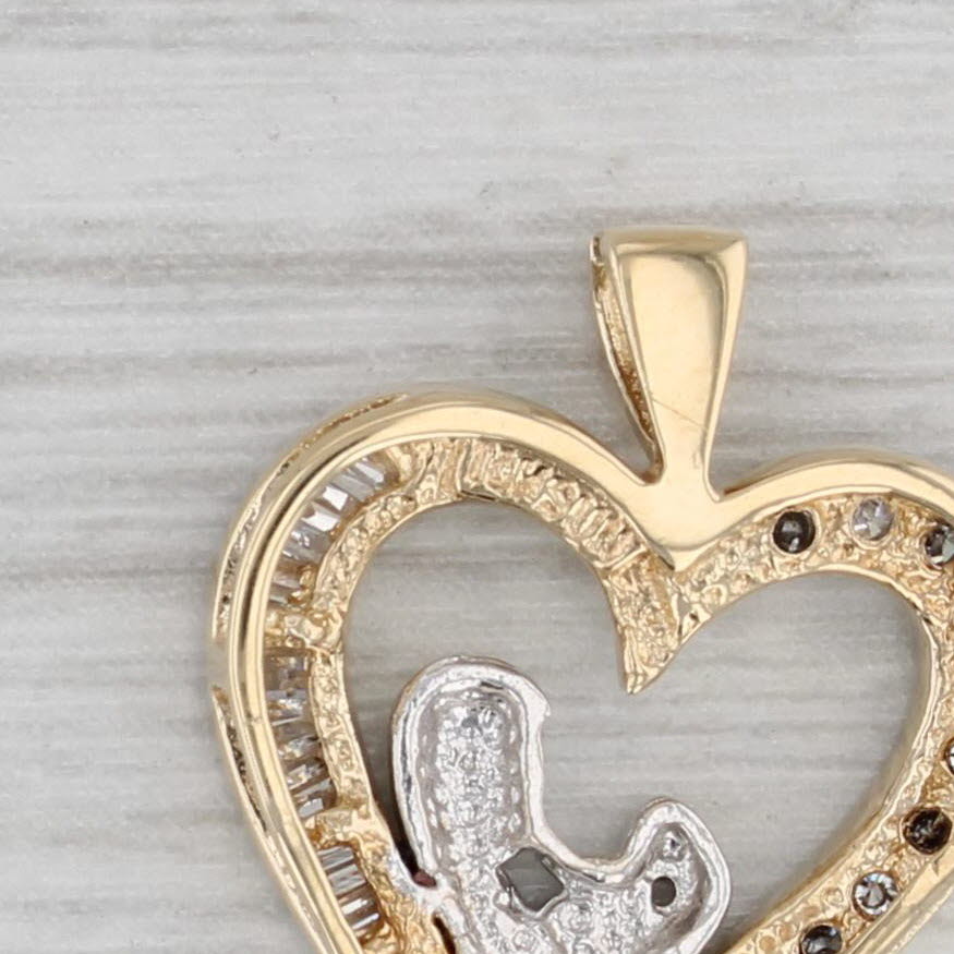 Gray 0.20ctw Diamond Mother & Child Heart Pendant 10k Yellow White Gold