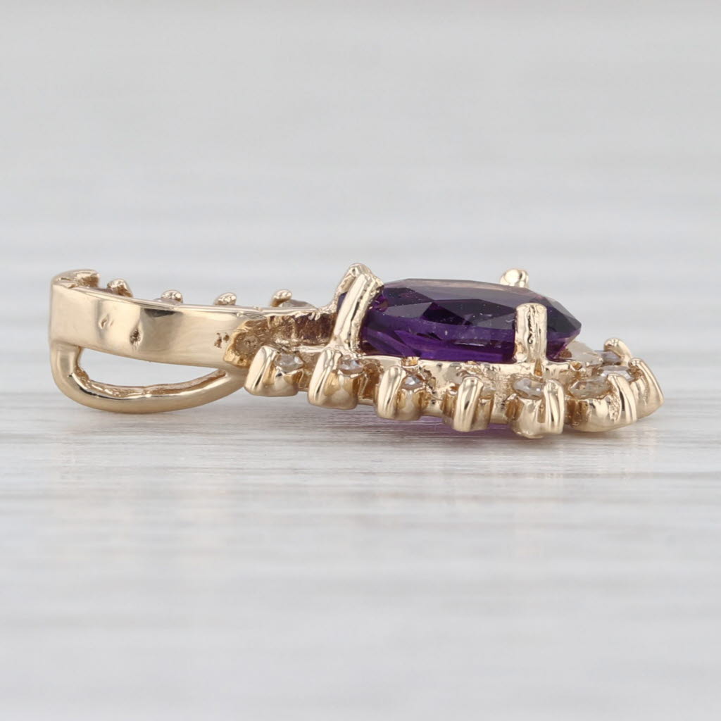 0.89ctw Amethyst Diamond Halo Teardrop Pendant 14k Yellow Gold Small Drop