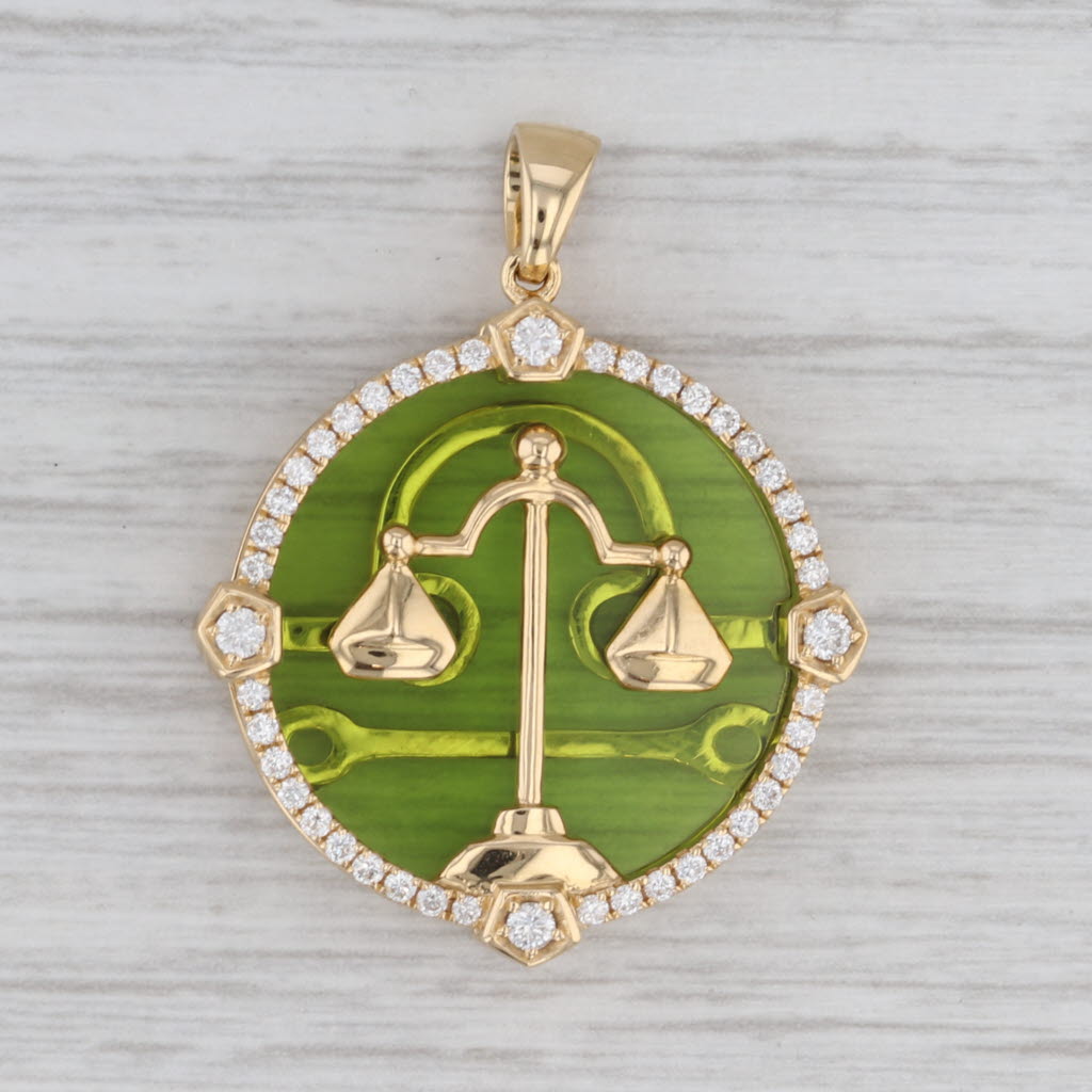 Libra Zodiac Astrology Sign Pendant 1.04ctw Diamond 16k-18k Yellow Gold Scales