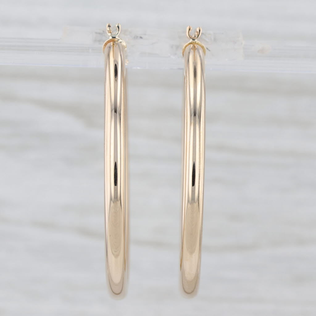 Large Hoop Earrings 10k Yellow Gold Snap Top Posts Round Hoops 38.5 x 3mm