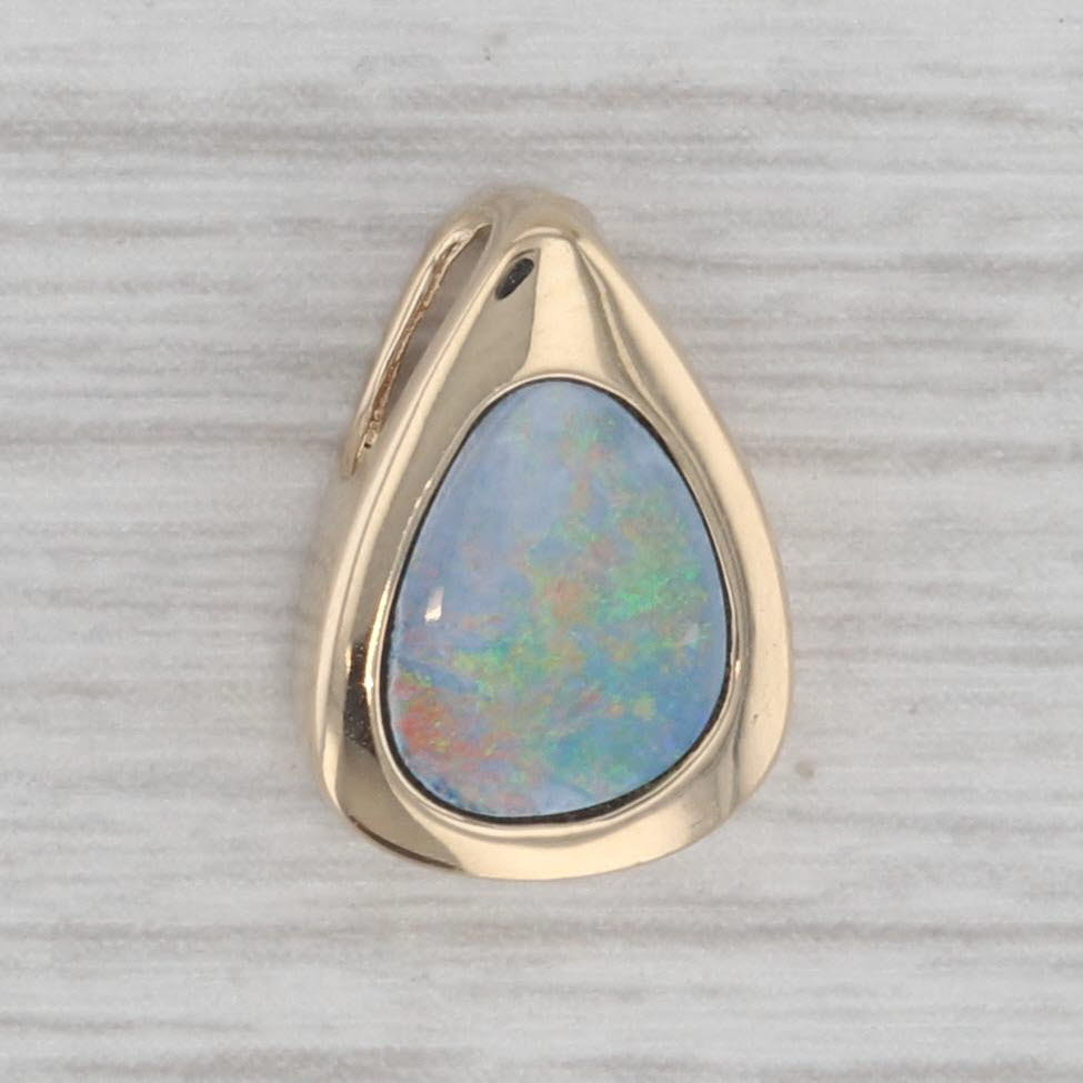 Gray Opal Teardrop Pendant 14k Yellow Gold Small Floating Drop