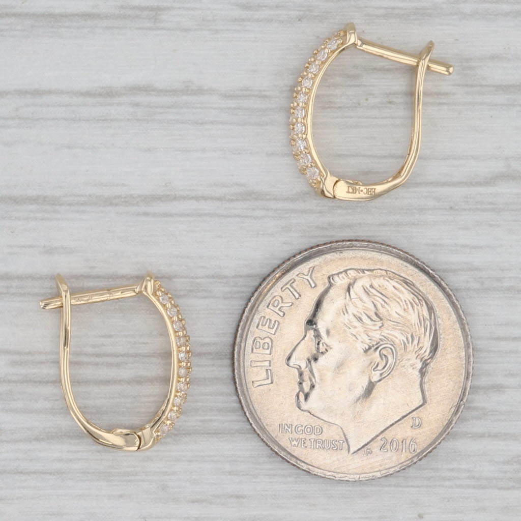 Gray New 0.24ctw Cubic Zirconias Oval Hoop Earrings 14k Yellow Gold Snap Top Hoops