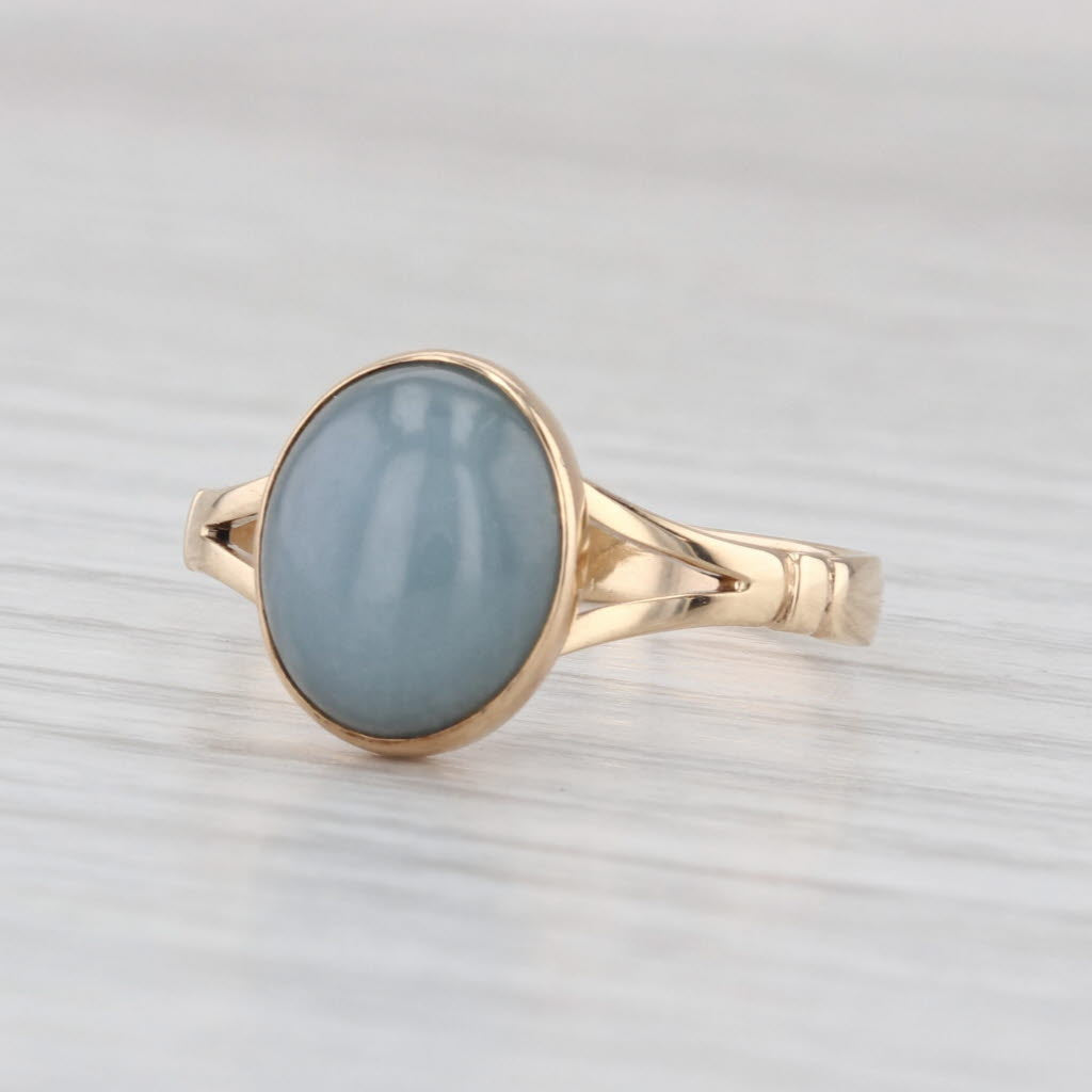 Gray Green Oval Cabochon Solitaire Ring 14k Yellow Gold Size 8