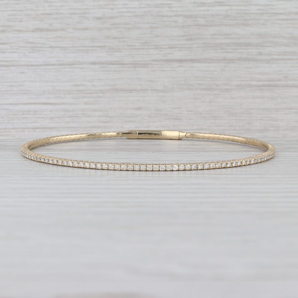 1.50ctw Diamond Bead Flexible Bangle Tennis Bracelet 14k Yellow Gold 7.5"