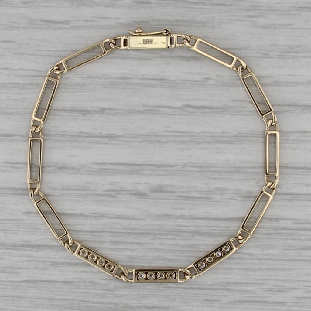 0.27ctw Diamond Bar Bracelet 14k Yellow Gold 6.25" 3.1mm