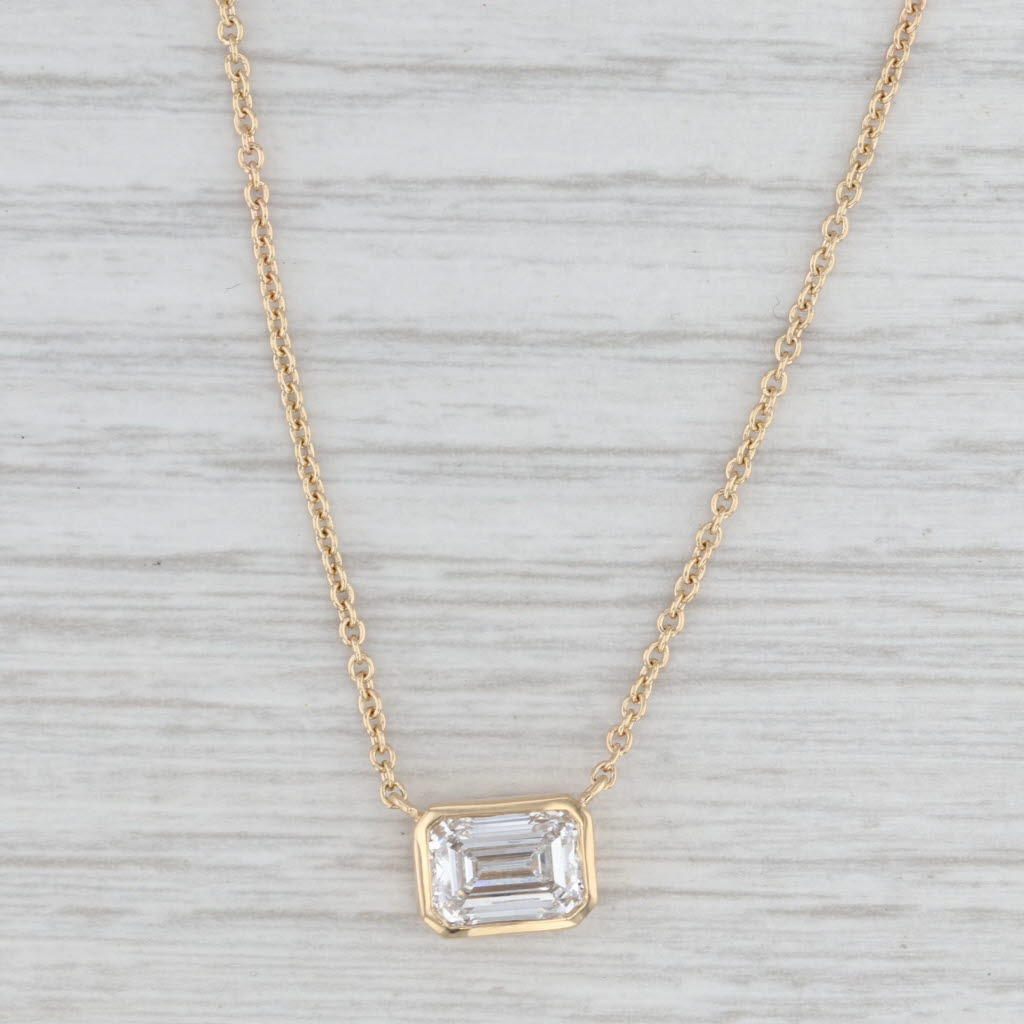 New 1.52ct Emerald Cut Lab Grown Diamond Pendant Necklace 14k Gold E VS1 IGI
