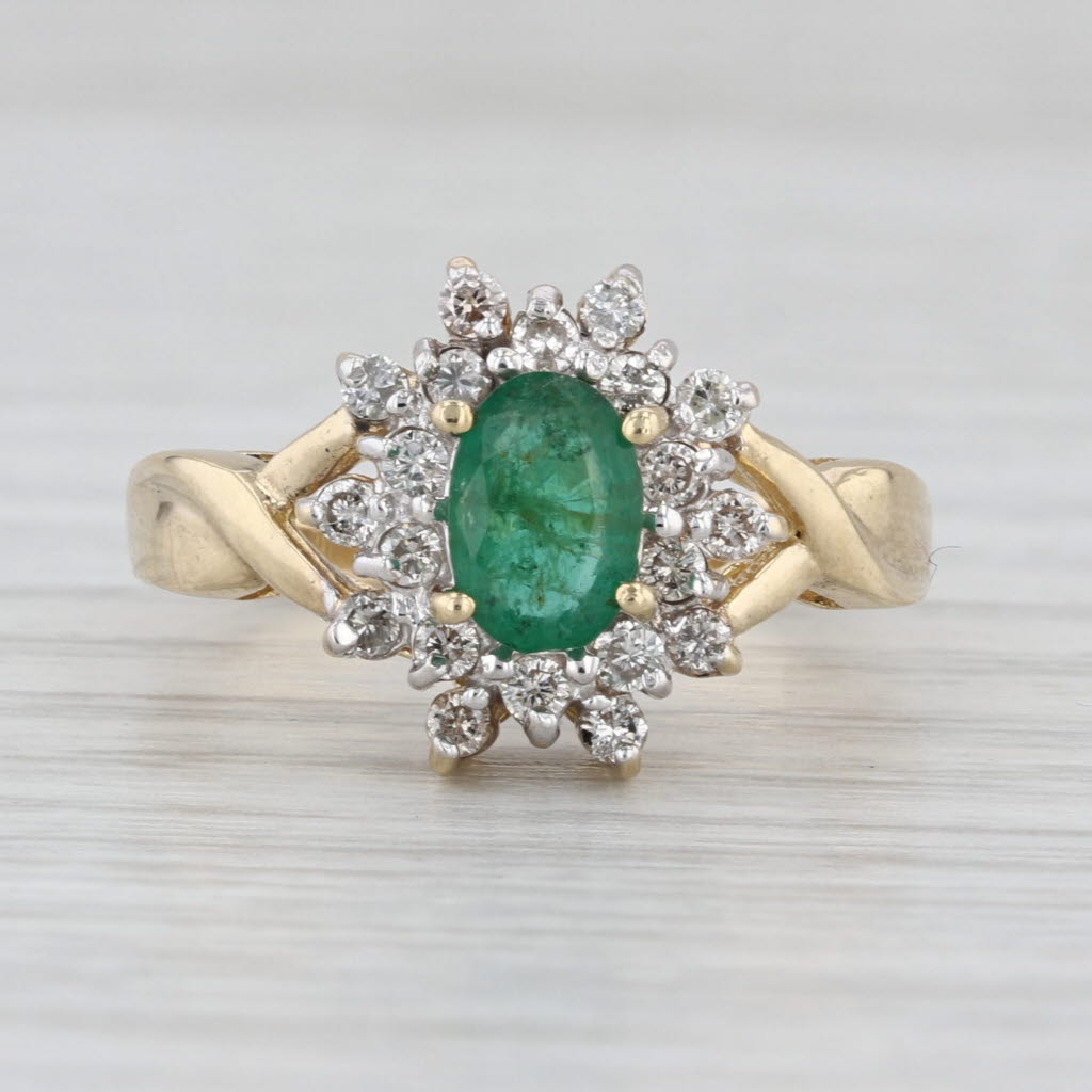 0.83ctw Oval Emerald Diamond Halo Ring 14k Yellow Gold Size 6.75