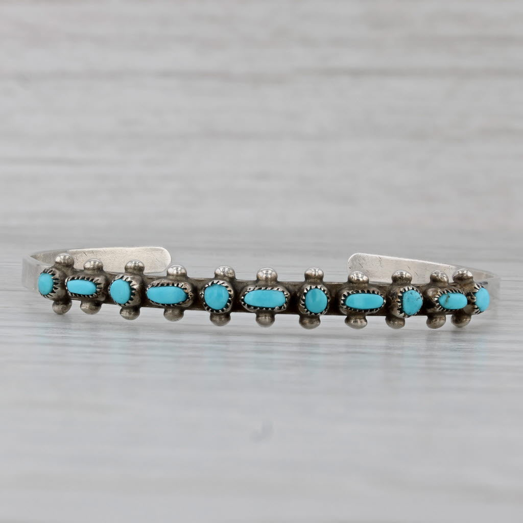 Gray Native American Turquoise Bead Cuff Bracelet Sterling Silver Vintage 6.25"