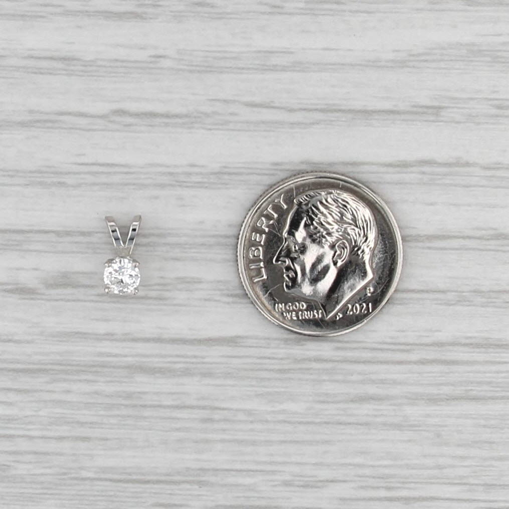 New 0.18ct Diamond Solitaire Pendant 14k White Gold Small Round Drop 4 Prong