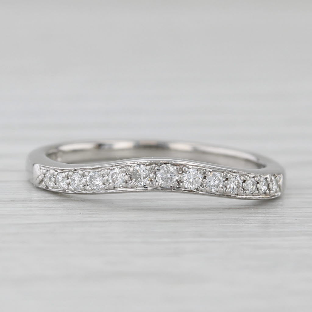 Light Gray 0.15ctw Contoured Diamond Wedding Band 14k White Gold Stackable Size 7 Ring