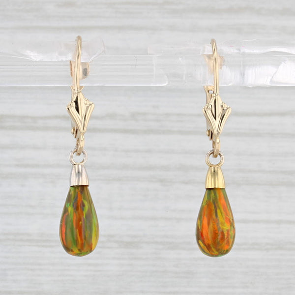 Lab Created Multicolor Opal Teardrop Earrings 14k Yellow Gold Lever Backs