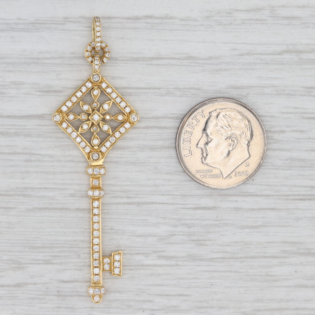 Light Gray New 0.52ctw Diamond Skeleton Key Pendant 18k Yellow Gold Statement