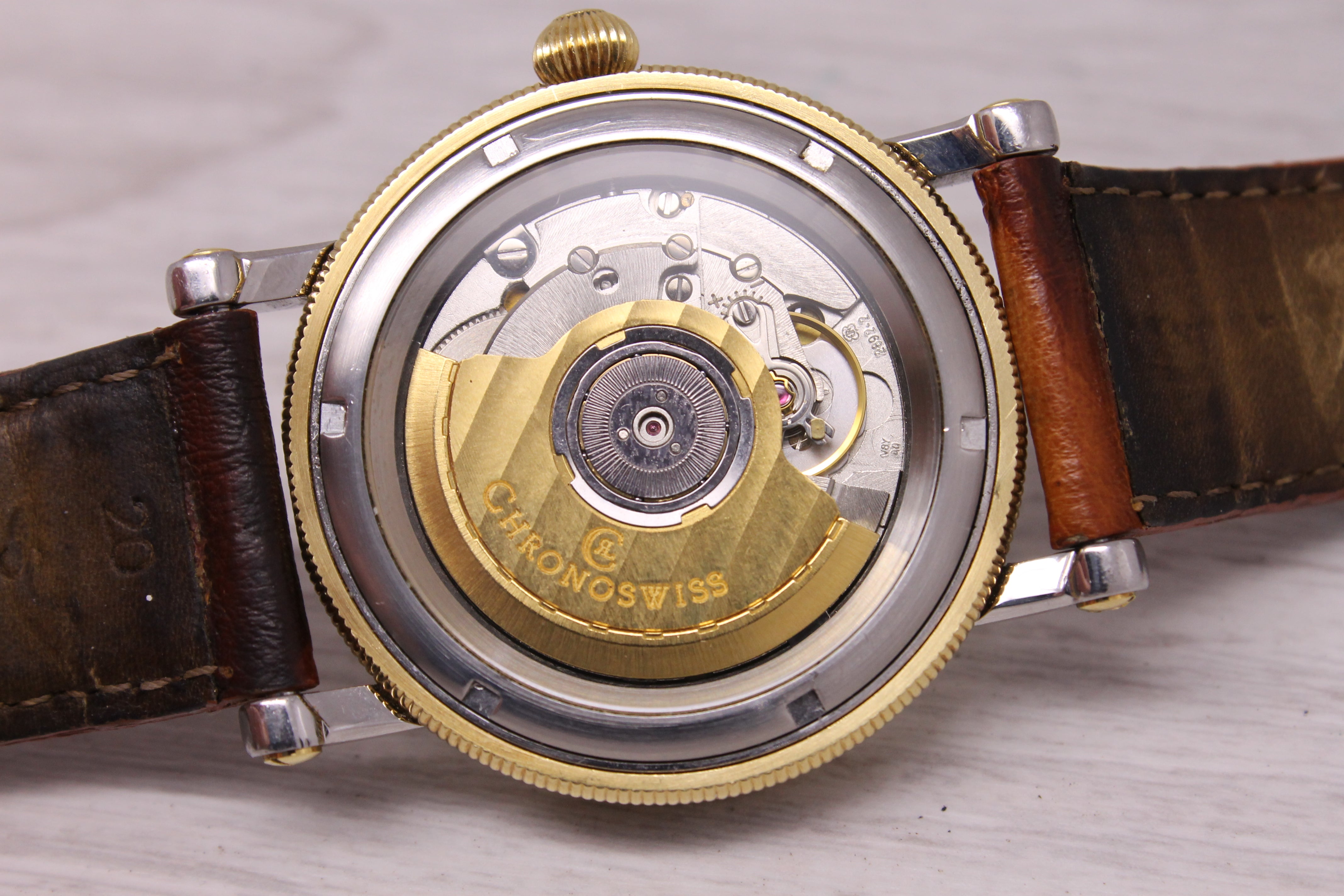 Chronoswiss Kairos Mens 38mm Automatic Watch CH2822 Silver Dial Gold Swiss Date