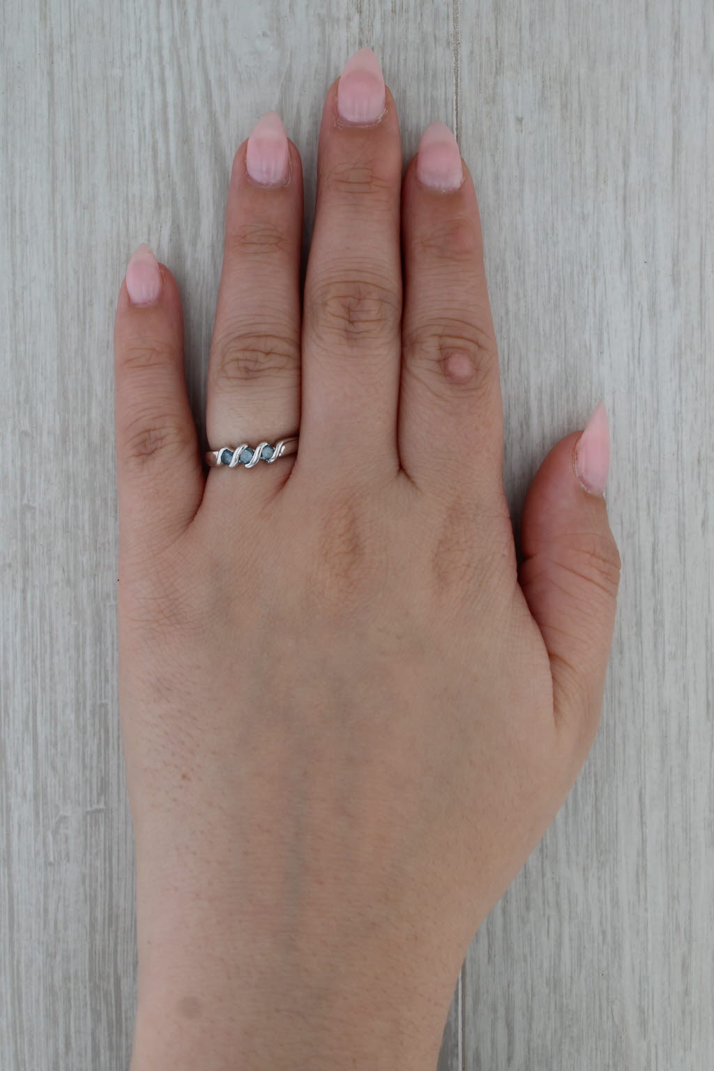 0.24ctw Blue Diamond 3-Stone Ring 14k White Gold Sz 6.25 Stackable Wedding Band