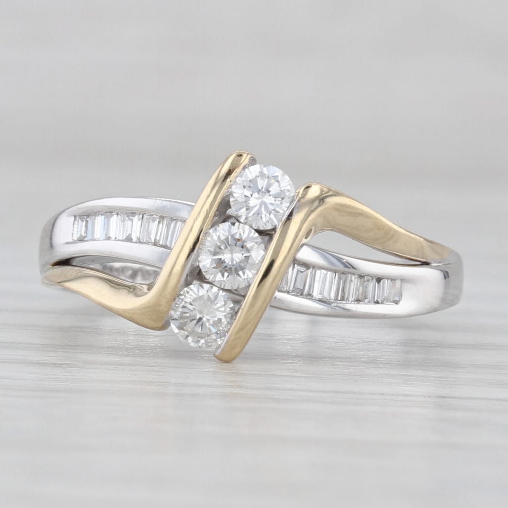 Light Gray 0.50ctw Diamond 3-Stone Bypass Ring 14k White Yellow Gold Size 7