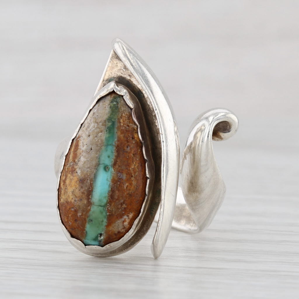 Dan Dye Turquoise Statement Ring Sterling Silver Size 8+ Adjustable