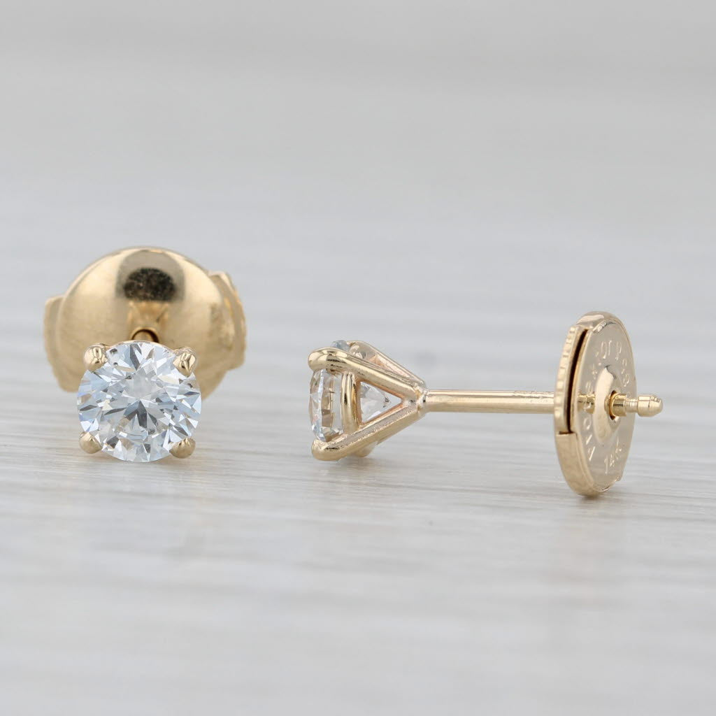 Gray New 0.78ctw Lab Grown Diamond Stud Earrings 14k Gold F VS1 Round Solitaires IGI