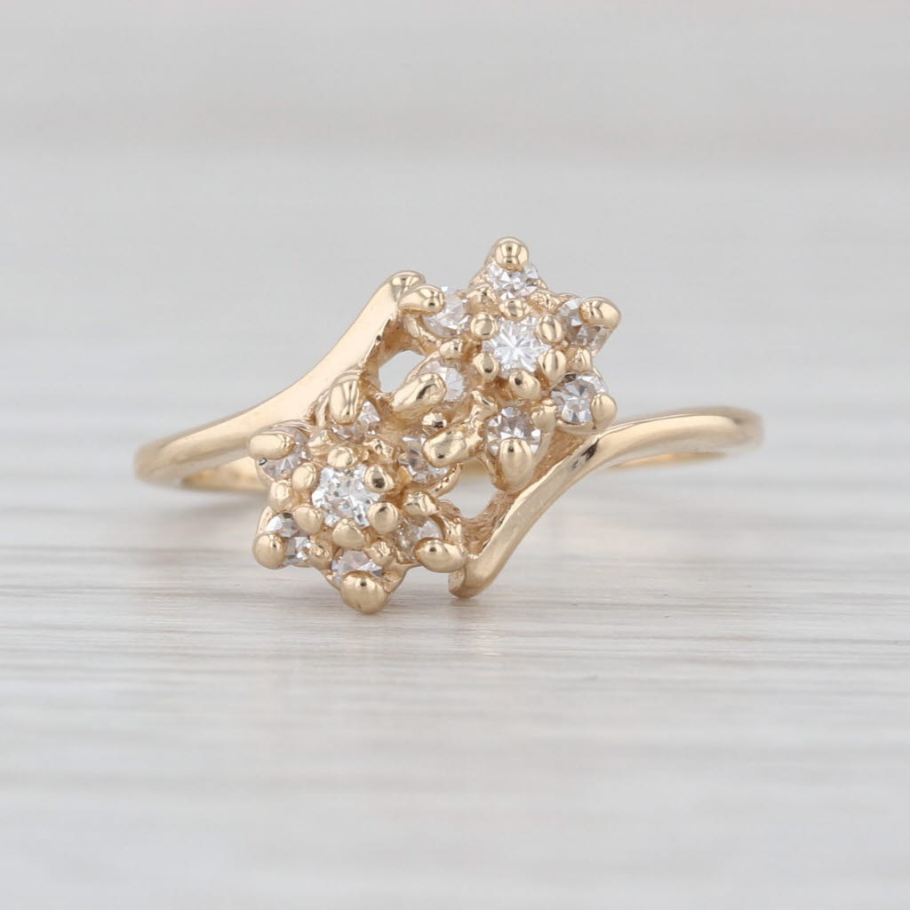 0.18ctw Diamond Flower Cluster Bypass Ring 14k Yellow Gold Size 4.75