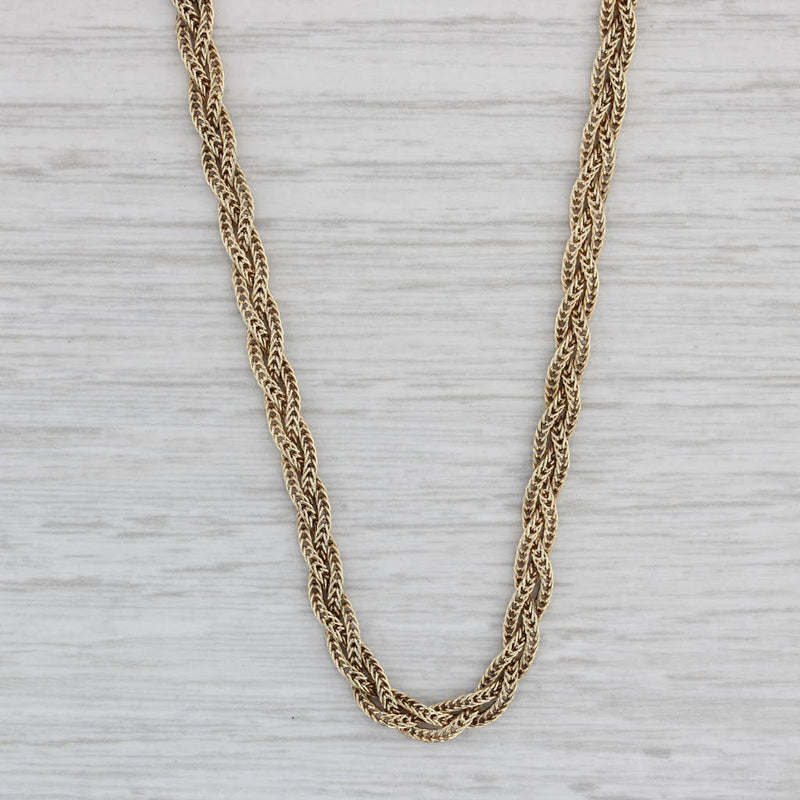 Gray Vintage Woven Wheat Chain Necklace 14k Yellow Gold 16.5" 3.7"