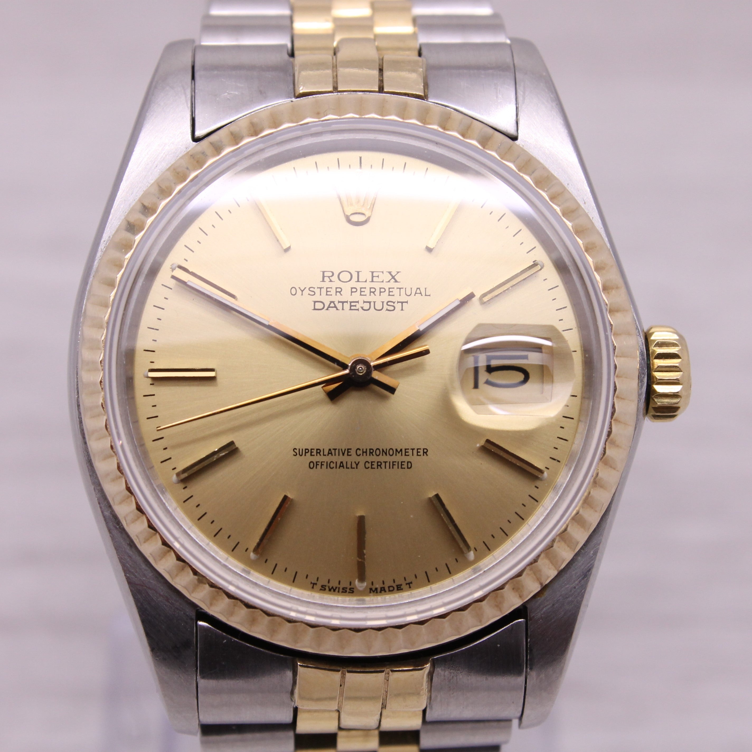 Gray Vintage 1987 Rolex Datejust 16013 Two Tone Mens 36mm Automatic Watch w/Jubilee