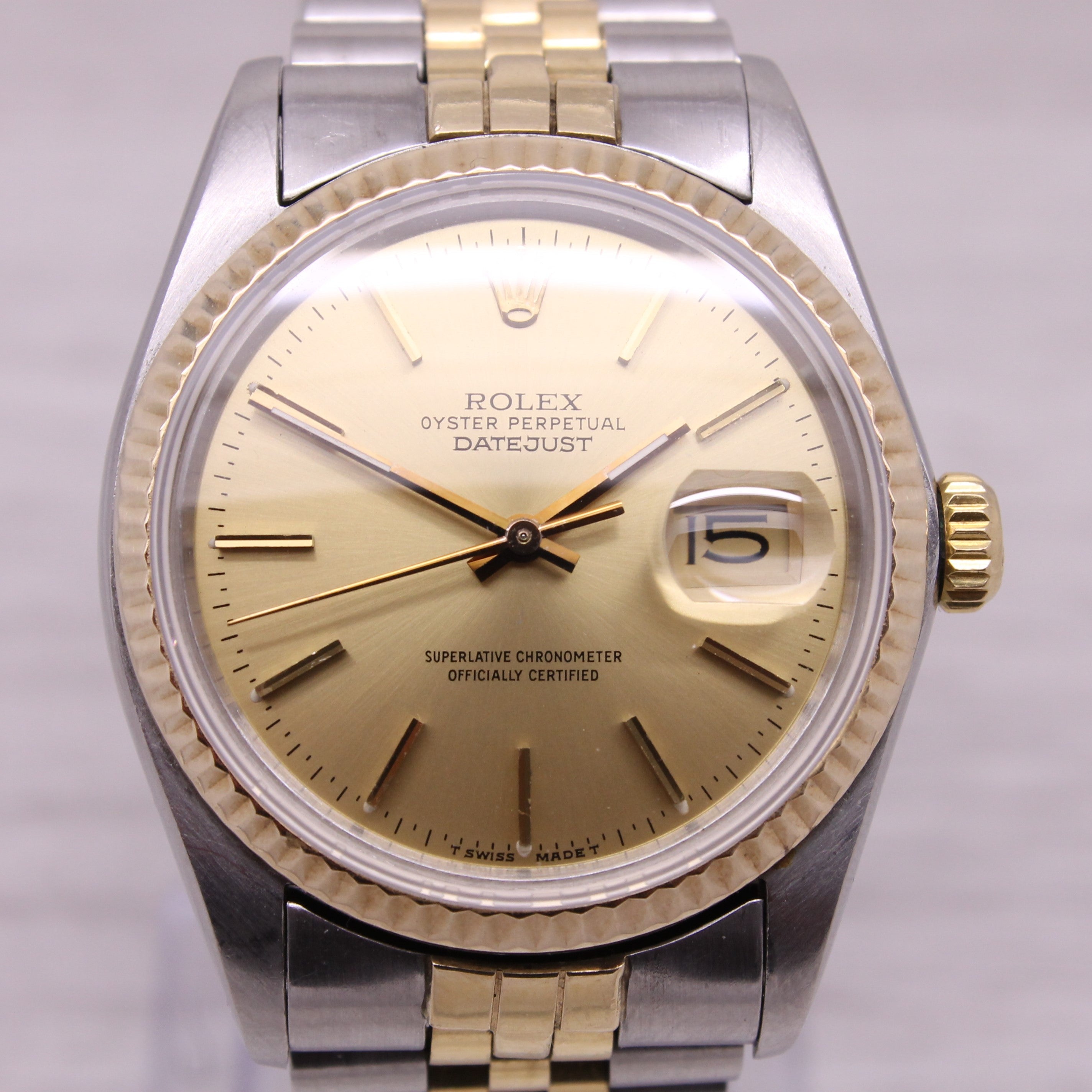 Vintage 1987 Rolex Datejust 16013 Two Tone Mens 36mm Automatic Watch w/Jubilee
