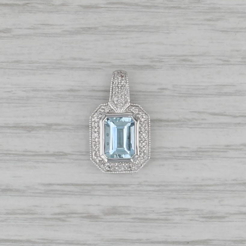 1.38ctw Aquamarine Diamond Pendant 14k White Gold