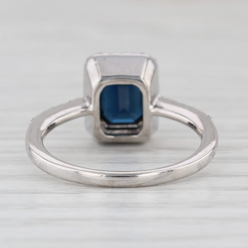 1.36ctw Emerald Cut Blue Sapphire Diamond Halo Ring 14k White Gold Engagement