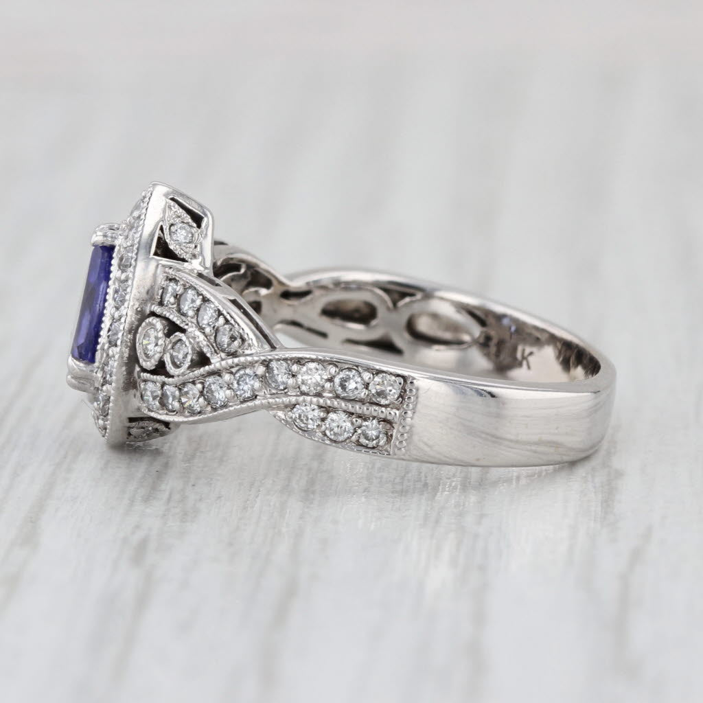 1.27ctw Pear Tanzanite Diamond Halo Teardrop Ring 14k White Gold Engagement