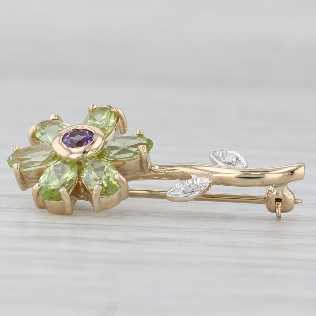 Light Gray 1.60ctw Amethyst Peridot Diamond Flower Pendant 10k Yellow Gold