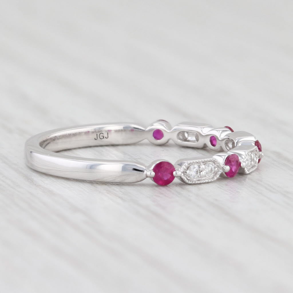 New 0.25ctw Diamond Ruby Stackable Ring 14k White Gold Size 6.5 Wedding Band