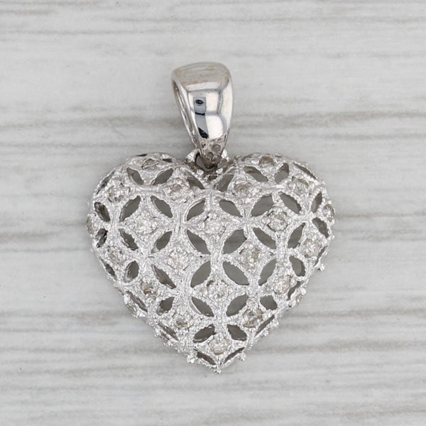 Gray 0.15ctw Diamond Openwork Heart Pendant 14k White Gold