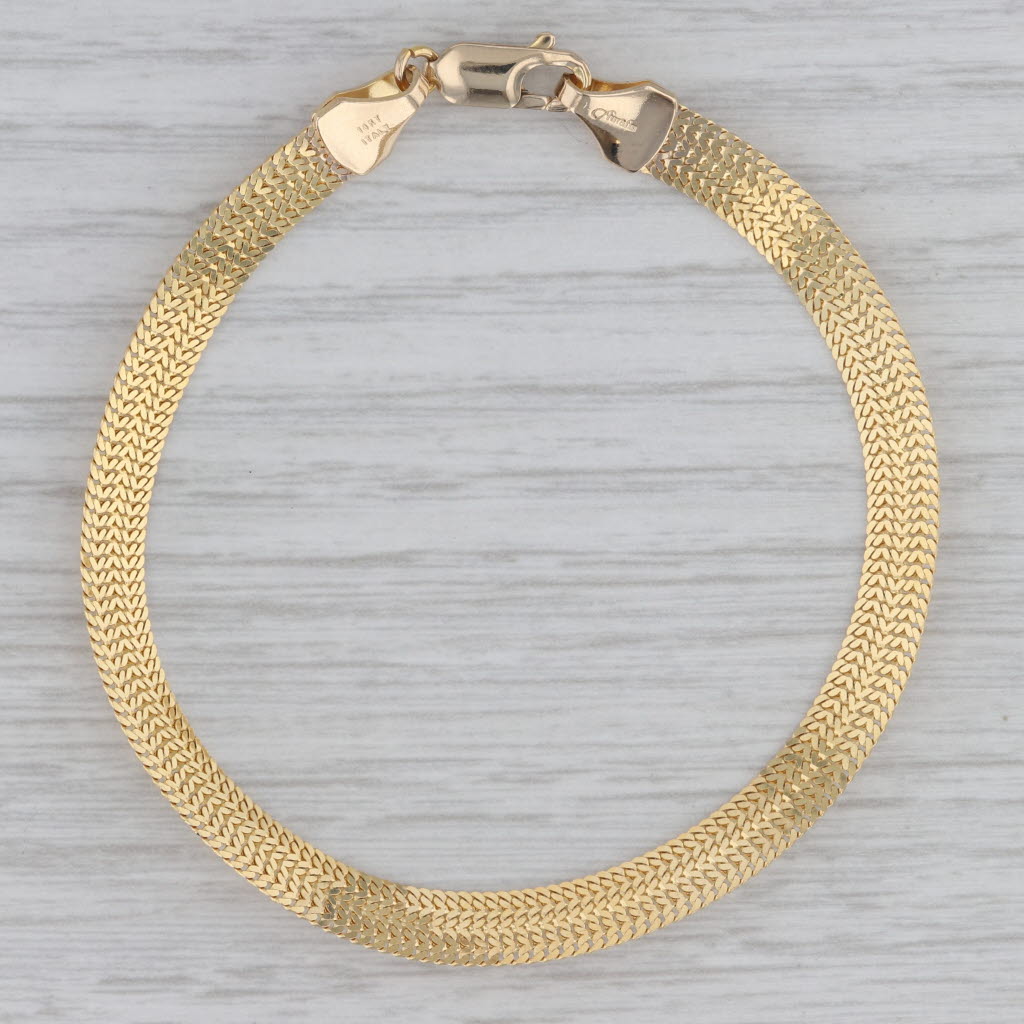 Gray Mesh Chain Bracelet 14k Yellow Gold 7" 5.6mm