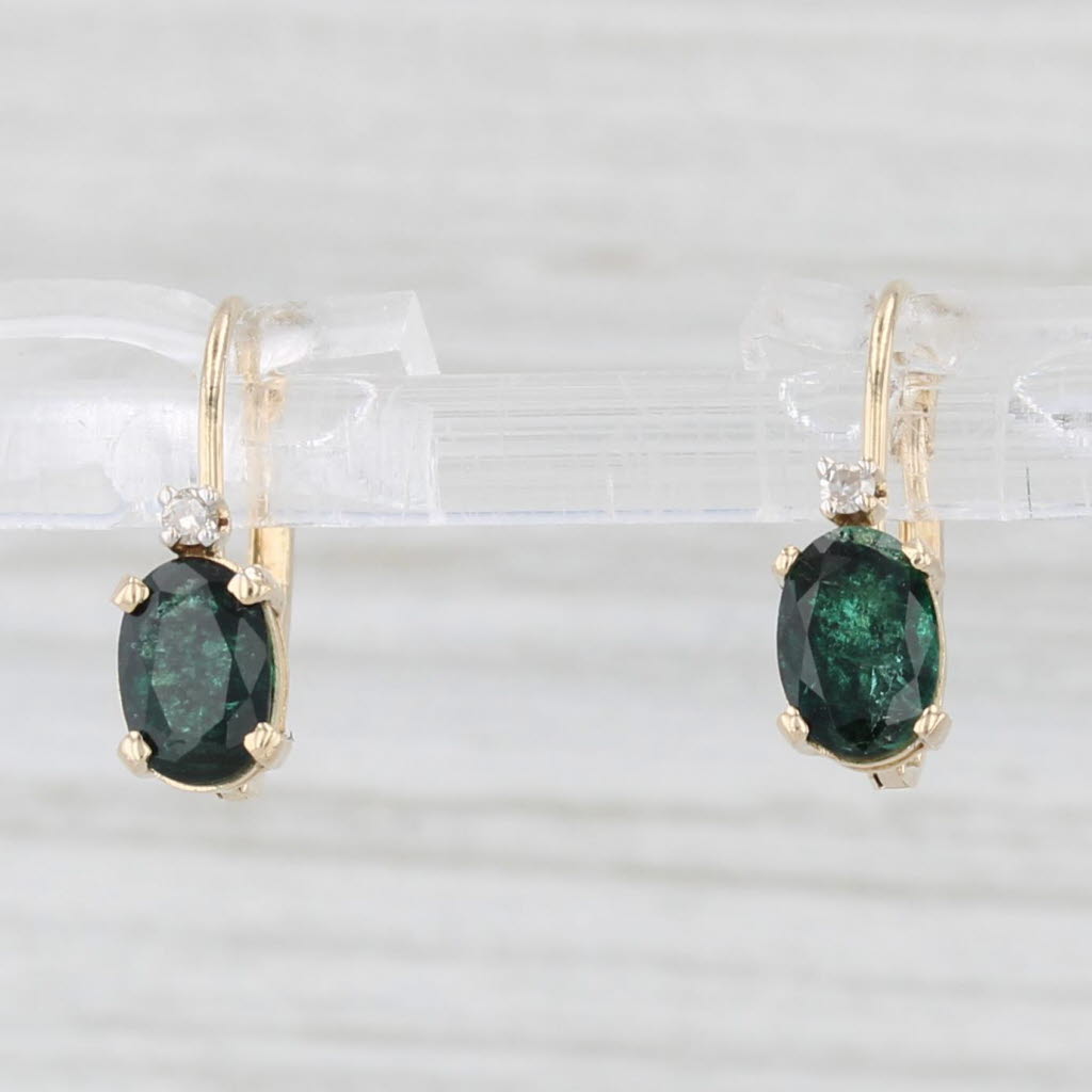 Light Gray 0.86ctw Emerald Diamond Drop Earrings 14k Yellow Gold Lever Backs