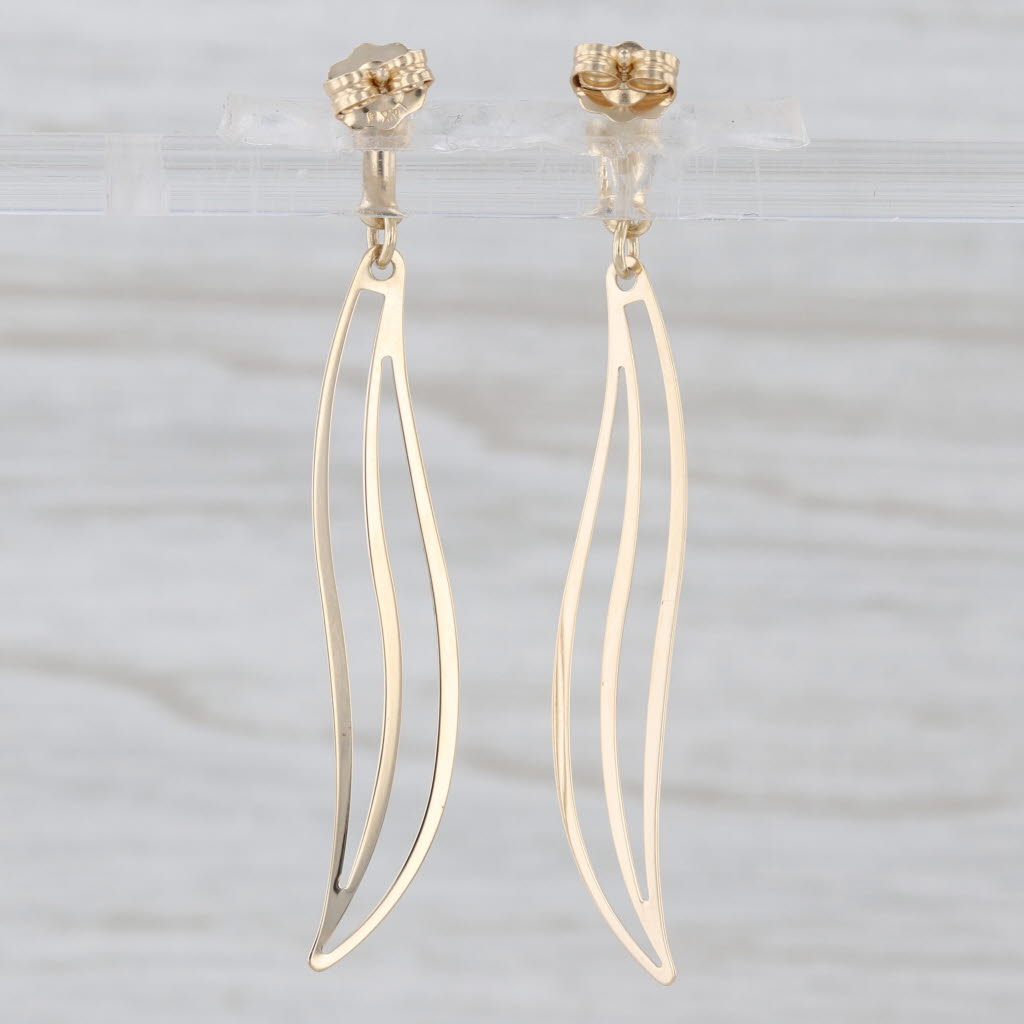 Leaf Dangle Earrings 14k Yellow Gold Elongated Drops
