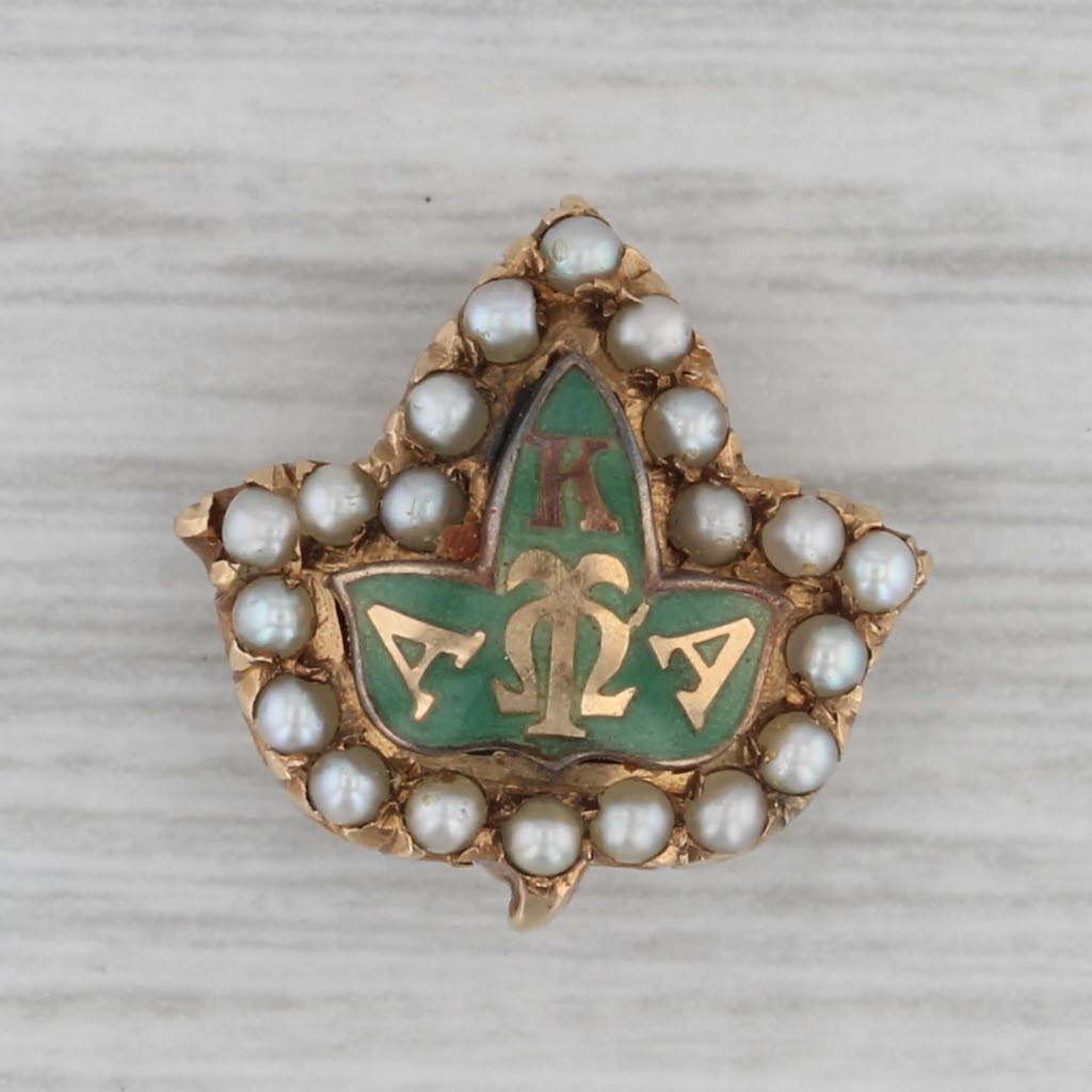 Gray Alpha Kappa Alpha Badge 10k Gold Pearls Sorority Vintage Greek Leaf Pin