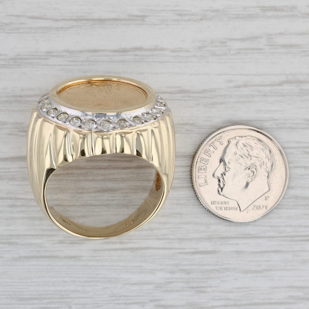 Gray 0.65ctw Diamond Halo American Eagle Coin Ring 10k Gold 22k $5 Size 10 1/10oz