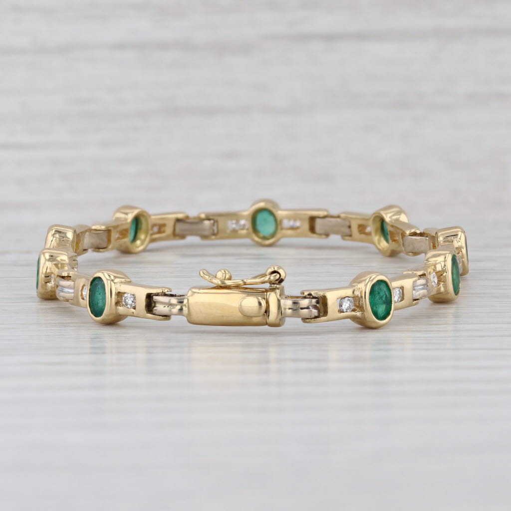 1.96ctw Emerald Diamond Bar Link Bracelet 18k Yellow Gold 6.5"