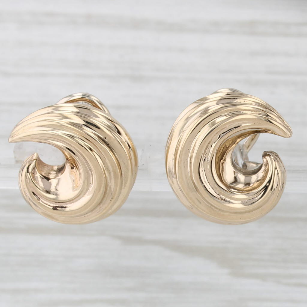 Light Gray Beveled C Stud Earrings 14k Yellow Gold Omega Backs