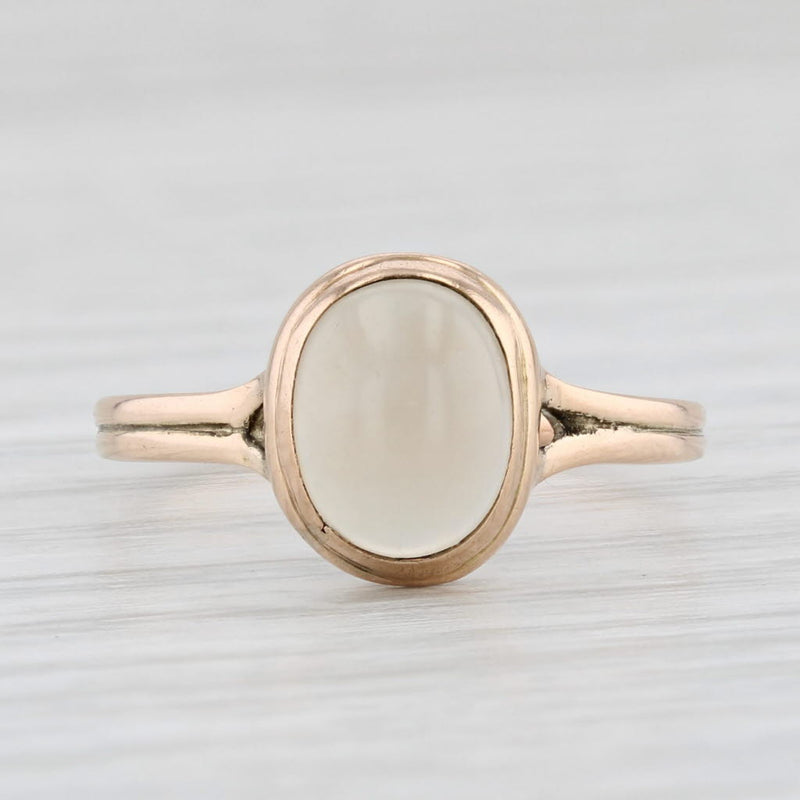 Light Gray Vintage Moonstone Oval Cabochon Solitaire Ring 9k Yellow Gold Size 6.5