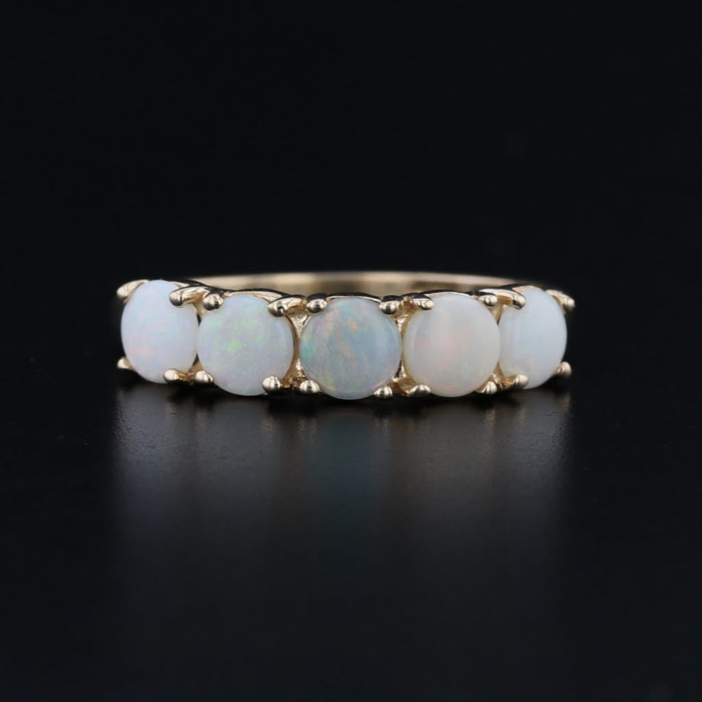 Opal Cabochon 5-Stone Stackable Ring 14k Yellow Gold Size 6.25