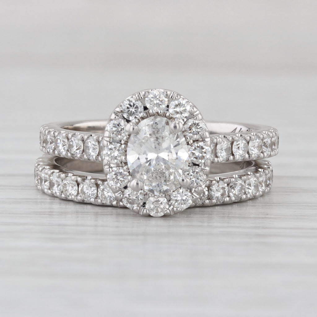 Neil Lane Diamond Halo Engagement Ring Wedding Band Bridal Set 14k White Gold